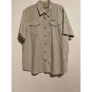 Field & Stream Mens XXL Short Sleeve Button Up Shirt Fishing Mesh Beige Pockets